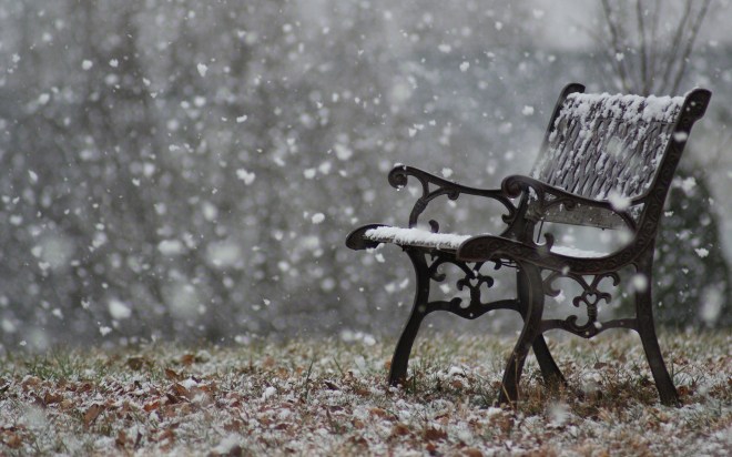 snowfall-park-bench